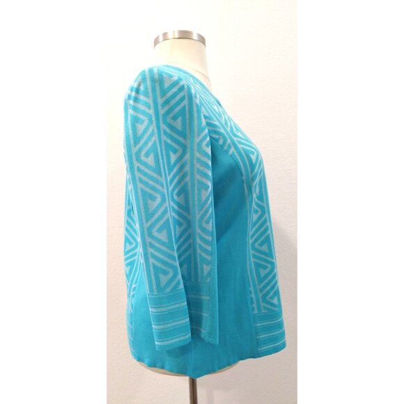 Misook Turquoise Geometric Open Front 3/4 Sleeves Cardingan XL - Picture 2 of 11